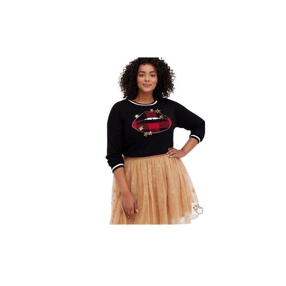 TORRID Star Lips Buffalo Plaid Pullover Sweater Crew Neck Plus Size Holiday NWT - Picture 2 of 13